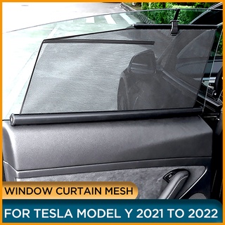 Tesla อุปกรณ์เสริมLifting Car Rear Window Sunshades Curtain For Tesla Model Y 2021 Sun Shade Side Window Mesh Visor For