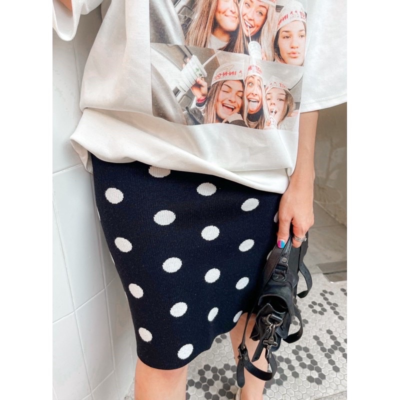 กระโปรงไหมพรมเอวสูง ลายจุด 🐼จากร้าน together.officialstore