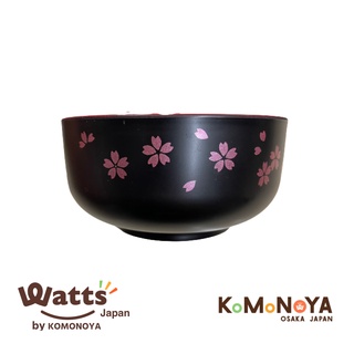 Komonoya ถ้วยข้าวญี่ปุ่นลายซากุระสีชมพูพื้นสีดำ