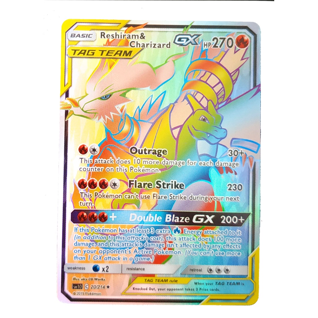 Reshiram &amp; Charizard Tag Team GX Card 20/214 Gold เรชิรัม &amp; ลิซาร์ดอน Pokemon Card Shining Series ภาษาอังกฤษ