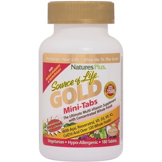 Natures Plus, Source of Life, Gold, Mini-Tabs, Ultimate Multi-Vitamin Supplement with Concentrated Whole Foods,180 เม็ด