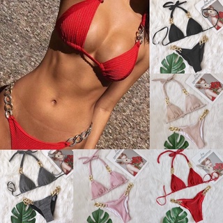 พร้อมส่ง🥂 Bikini บิกินี่ แต่งโซ่ทอง ผ้ากำมะหยี่ กริสเตอร์ สุดหรู มีซับในมีฟองน้ำ มี 5สี