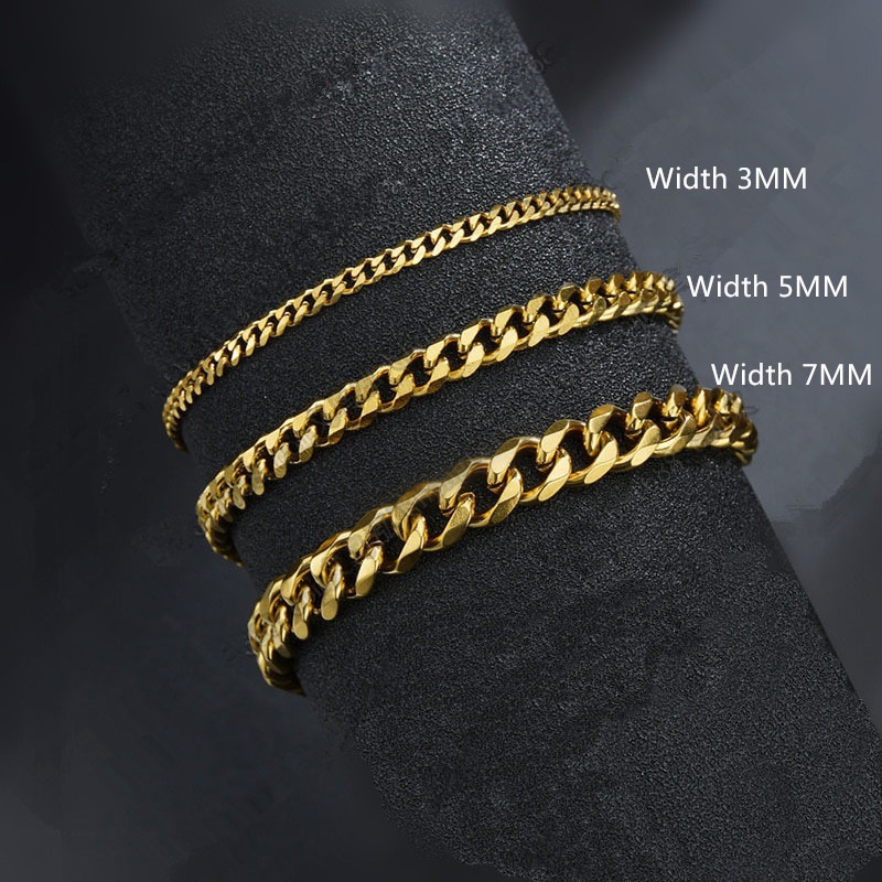 3 สี 3/5/7 มม. อินเทรนด์ คิวบา โซ่ บุรุษ เชื่อมโยง สร้อยข้อมือโซ่ สเตนเลส สําหรับผู้ชาย ผู้หญิง เครื่องประดับ
