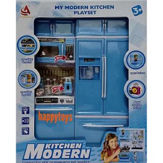 Happytoys ชุดห้องครัวบาร์บี้ + ตู้เย็น มีเสียงเละไฟ My Modern Kitchen สีฟ้าappytoys ชุดห้องครัวบาร์บี้ + ตู้เย็น มีเสียง