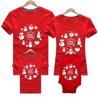 ชุดรอมเปอร์ เสื้อยืด ผ้าฝ้าย พิมพ์ลาย Merry Christmas Xmas Snowman 9 สี สําหรับผู้หญิง และผู้ชาย