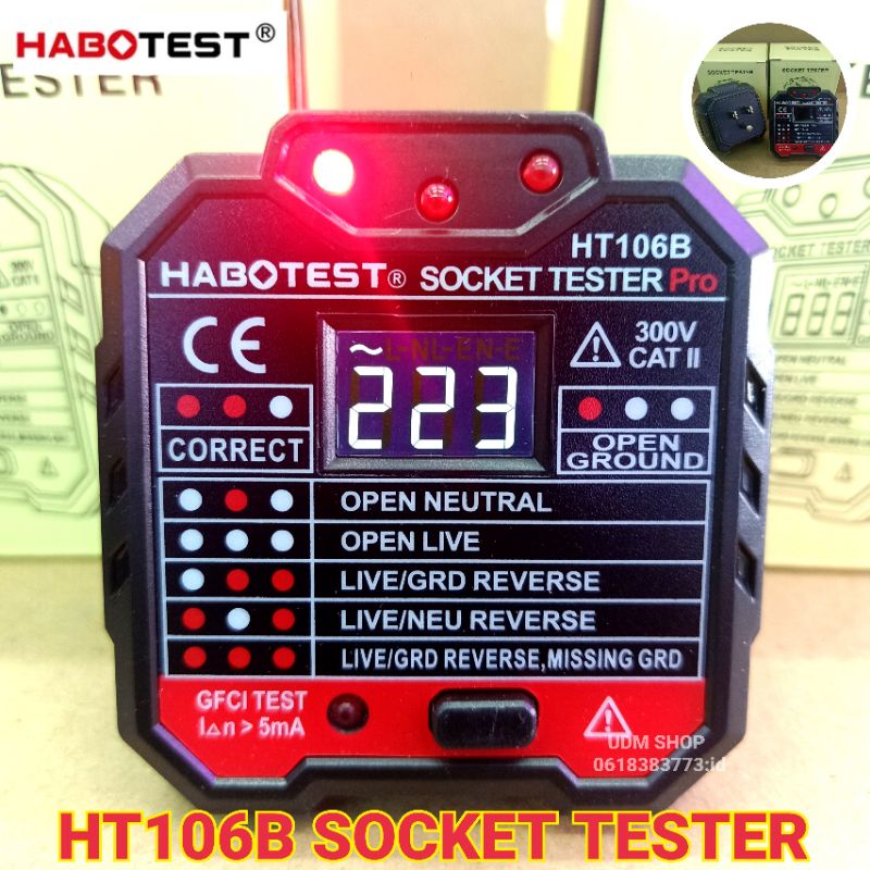 ปลั๊กเทส HABOTEST HT106B  Socket Tester เครื่องตรวจปลั๊กวัดไฟดิจิตอล และ ตรวจกราวด์ สามารถใช้ตรวจสอบสายดินได้