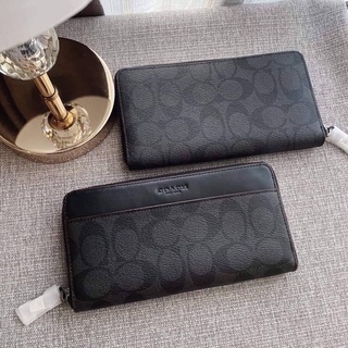 NEW Coach หนังเทาดำAccordion Wallet In Signature Canvas