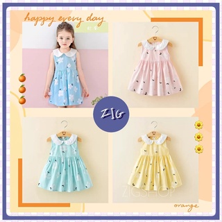 ZIGSHOP - ชุดเดรสเด็กหญิง เดรสคอบัว ลายดอกไม้น่ารัก มินิเดรส GD02