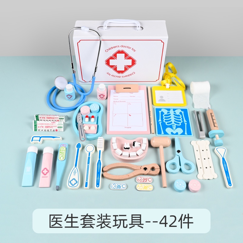 ของเล่นไม้ บทบาทสมมุติ ชุดคุณหมอ และ คุณหมอฟัน กล่องพลาสติก 42pcs