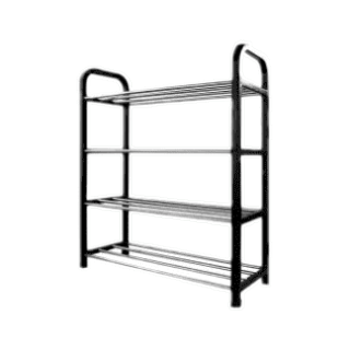 ชั้นวางรองเท้า ที่วางรองเท้า ชั้นวางสแตนเลส ที่เก็บรองเท้า 4 ชั้น สีดำ Stainless Shoe Rack