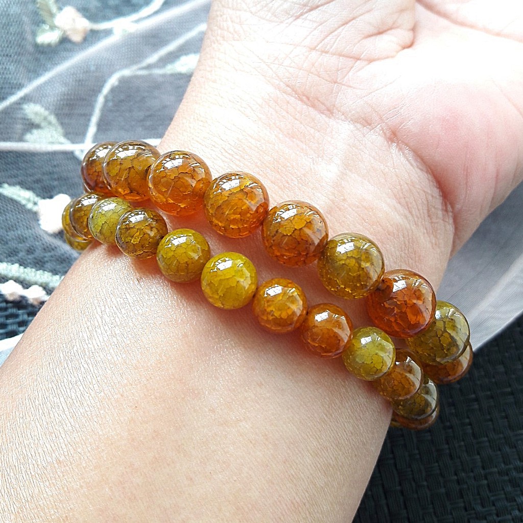 ส่งฟรี กำไลหินมงคล เกล็ดมังกร (Crackle Agate) 8, 10 มม. กำไลหินนำโชค กำไลหินแท้ เก็บเงินปลายทาง