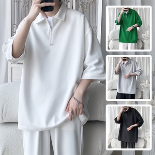 💯 🇰🇷 เสื้อ Polo Oversize คอปก ซิปหน้า ( T6075 )