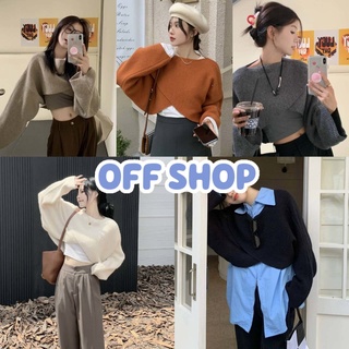 OFF SHOP พร้อมส่ง (OFF-M0103) เสื้อไหมพรมแขนยาว คอกลม ดีเทลหน้าสั้นเก๋ไม่ซ้ำใคร