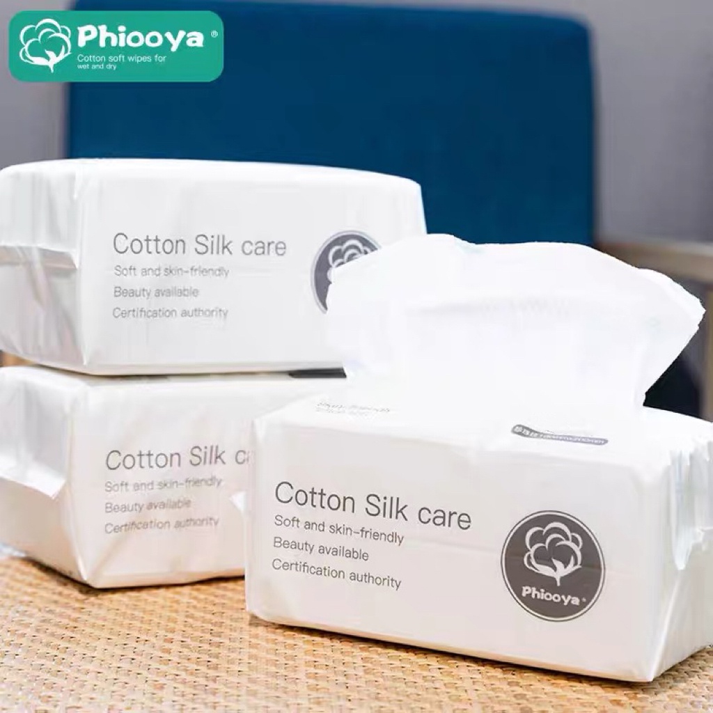 ทิชชู่ผ้าฝ้ายPhiooya 130*200 100แผ่นกระดาษทิชชู่ผ้าฝ้ายชนิดใช้เช็ดเครื่องสำอางครั้งเดียว สามารถใช้ได้ทั้งแบบแห้งและเปียก