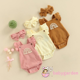 Babygarden-0-18months ชุดรอมเปอร์ แขนกุด ทรงสามเหลี่ยม ลายรุ้ง พร้อมที่คาดผม สําหรับเด็กผู้หญิง