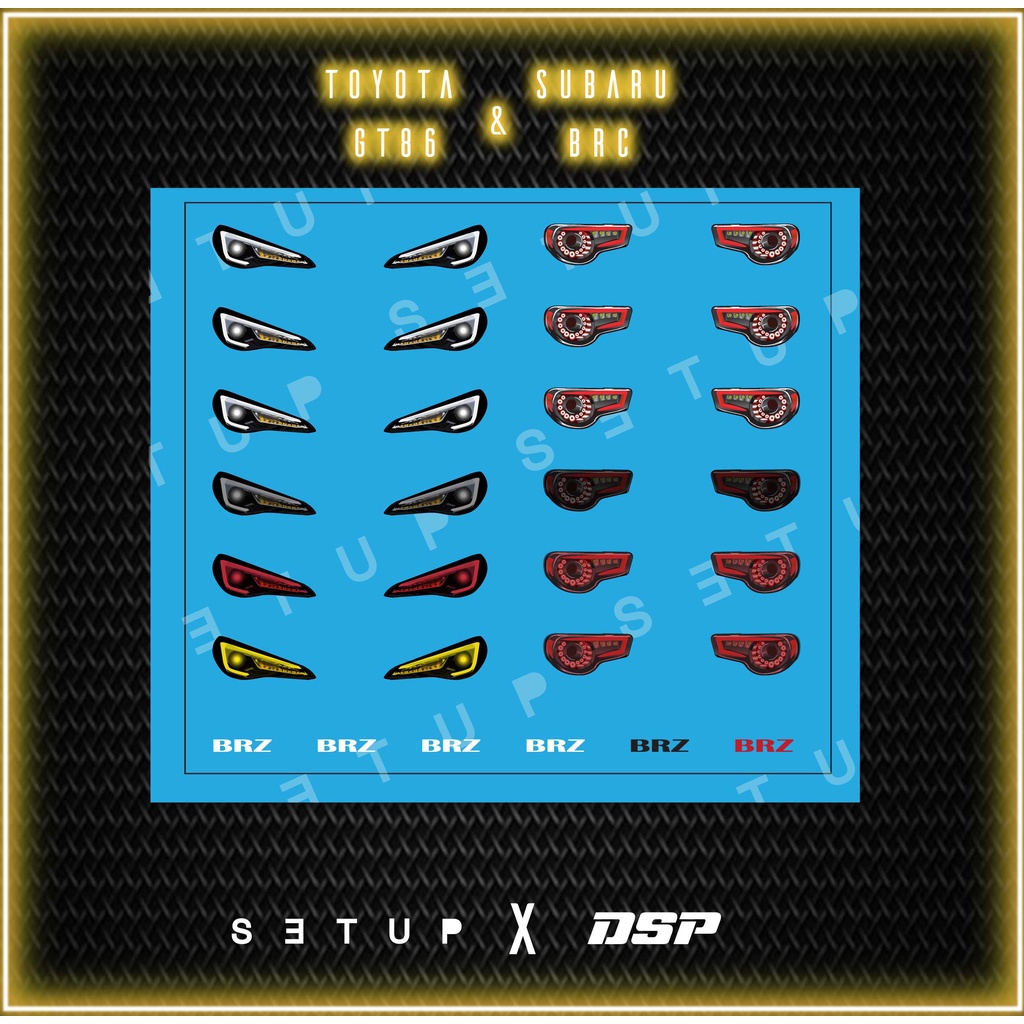 ดีคอล ไฟรถ Toyota GR86-BRZ หมึกรองขาว ติดชิ้นงานได้ทุกสี ติดรถ1:64 Decal  water slide