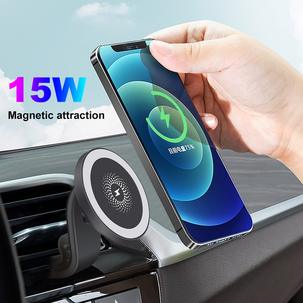 Magnetic Wireless Car Charger Mount Stand สําหรับ iPhone 16 15 14 13 12 Mini 12 Pro Max สําหรับ 15W 