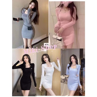 💕*Miki-Shop*(พร้อมส่ง)เดรสไหมพรมเข้ารูปยืดทรงสวย งานหรูเซ็กซ๊่47122*