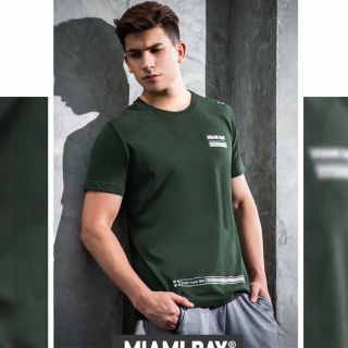 Miami bay เสื้อยืด รุ่น Cross walk สีเขียวเข้ม