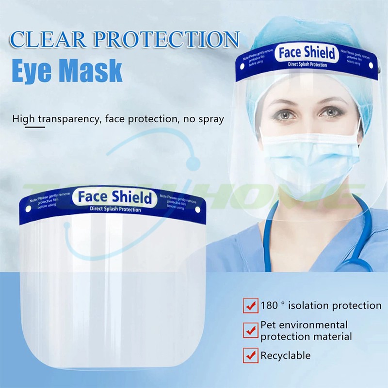 หน้ากากใส แบบคาดหัว Face Shield  (10 Pcs.) ป้องฝุ่นละอองเชื้อโรค ฝุ่นผง ละอองน้ำลาย 180 องศา # พร้อมส่ง