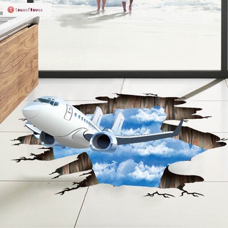 TF▶ 3D Blue Sky Cloud Plane Home Decal PVC Wall Sticker Living Room Roof Decals DIY Removable Stickers