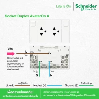 Schneider Electric ชุดเต้ารับคู่ 3 ขา พร้อมม่านนิรภัยและสวิตช์ควบคุม ขนาด 3 ช่อง สีขาว รหัส M3T_SIS_WE รุ่น AvatarOn A