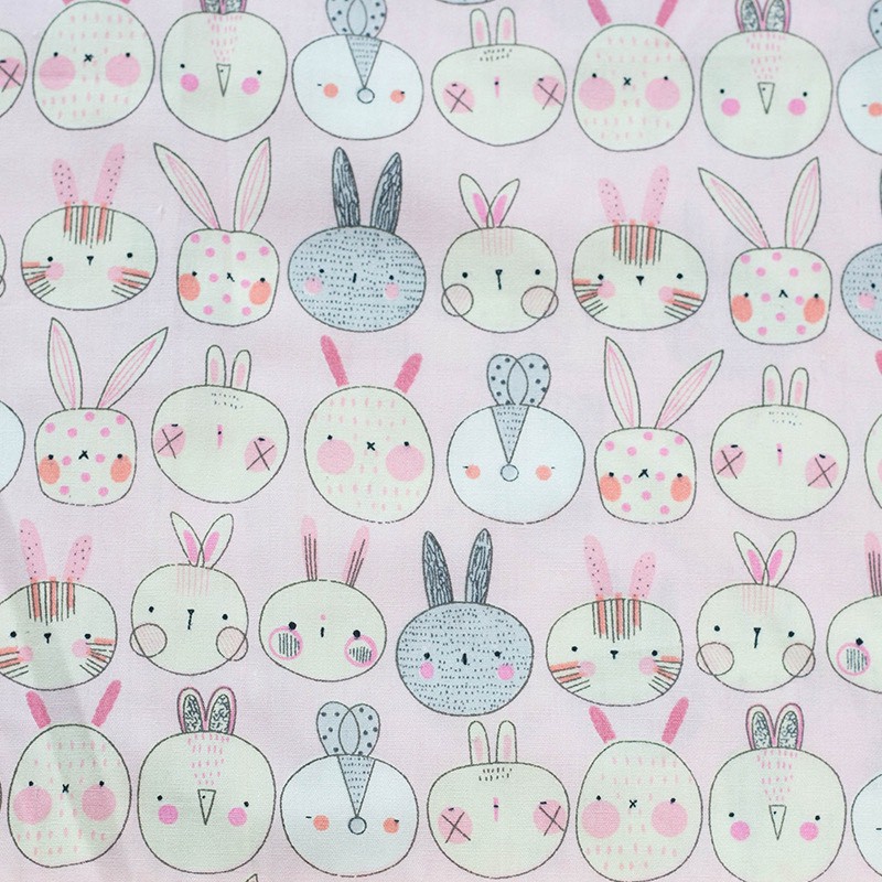 ผ้าคอตตอน poplin พิมพ์ลายดอกไม้ ลายกระต่าย ข้าวปั้น