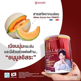 ของแท้ 100% 📣 Amado H Collagen Tripeptide อมาโด้ เฮช คอลลาเจน ไตรเปปไทด์ คอลลาเจนพรีเมี่ยม กระป๋องแดง by เชน ธนา (110 g)