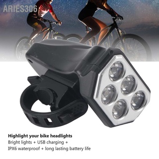 Aries306 USB Rechargeable Bike Headlight with 4 Modes T6 Wick Bicycle Front Light Waterproof Lights