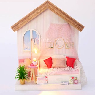 บ้านตุ๊กตา DIY มาพร้อมเฟอร์นิเจอร์ มีไฟสวยงาม