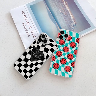 เคสโทรศัพท์มือถือแบบนิ่ม TPU ใส ลายหมากรุก หน้ายิ้ม สําหรับ IPhone 13 12 11 Pro ProMax 6 6s 7 8er 6Plus 7Plus 8Plus X XS XR XSmax SE2020 SE3 QMZT