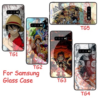 Samsung Galaxy S8 S9 S10 Plus เคสกระจกนิรภัย ขอบนิ่ม RCZ66 One Piece Luffy