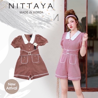 งานป้าย NITTAYA จั้มสั้นคอปกแขนตุ๊กตาสีชมพู จั้มขาสั้น จั้มกางเกง