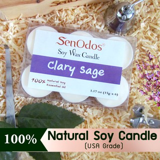 SenOdos เทียนหอม อโรม่า เทียนทีไลท์ กลิ่นแครี่เซจ ไร้เขม่าควันดำ Tealight Set Clary Sage Soy Candles 15 g. (6 ชิ้น)