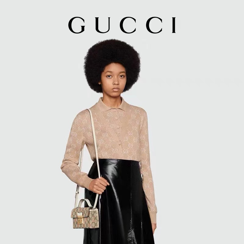 ของแท้ Gucci Padlock berry print mini bagผ้าใบ GG Supremeสดและน่ารัก