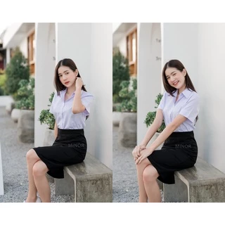 เสื้อนักศึกษาหญิงแบบสามเหลี่ยม ถูกระเบียบ ✨สีขาวธรรมดา,ขาวสว่าง,ขาวโอโม่✨ มีไซสถึงอก56 (มหิดล)