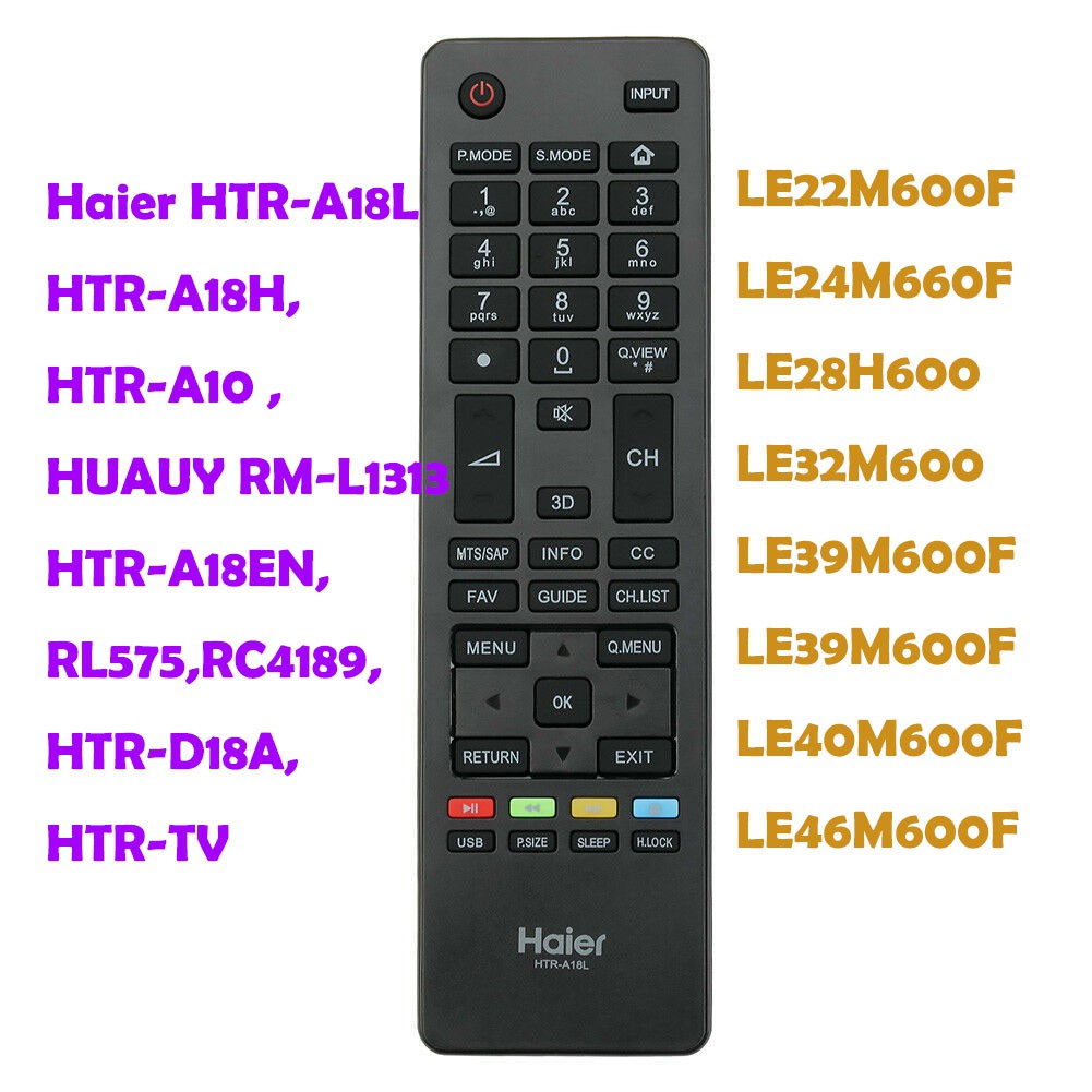 Haier 1 รีโมทคอนโทรลทีวี HTR-A18H สําหรับ Haier ใช้สําหรับ LD50U7000 LE48B7500 LE32K6000 LE22M600F L