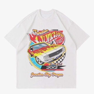 เสื้อยืดสีขาวเสื้อยืด ลาย Nascar VINTAGE | เสื้อยืด Nascar Rubble สีขาว | เสื้อยืด ลายเปลวไฟรถแข่งS-4XL