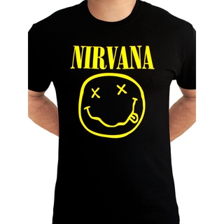 เสื้อยืด พิมพ์ลายโลโก้หน้ายิ้ม Nirvana Kurt Cobain Grunge Rock สีดํา แฟชั่นฤดูร้อน สําหรับผู้ชายSize S-5XL