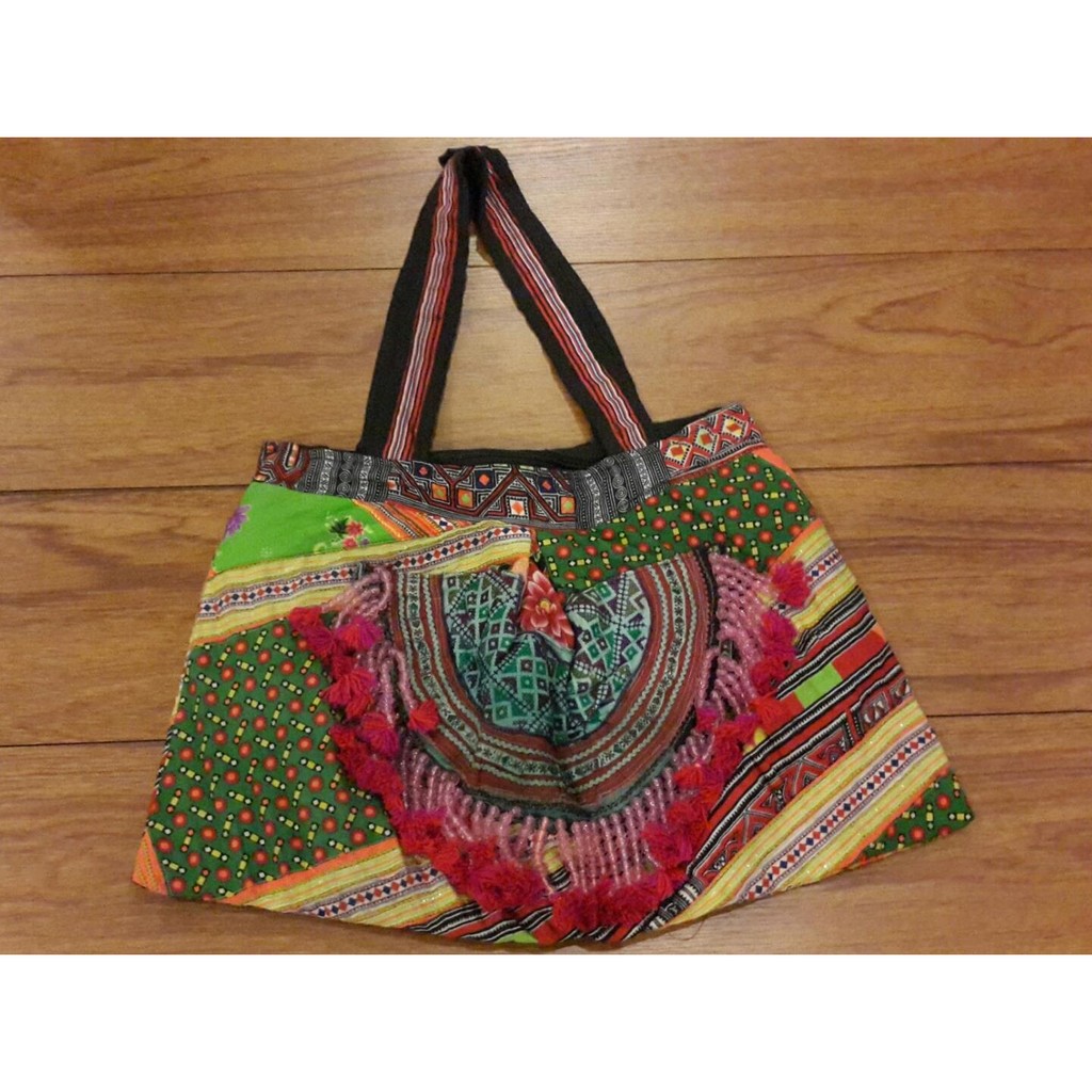 Rectangle Hmong Beads & Hand Embroidery Tote Bag