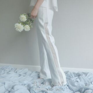 Stella and Luna BLOOM easy trousers กางเกงขายาว เอวสูง สีขาว ขอบซีทรู