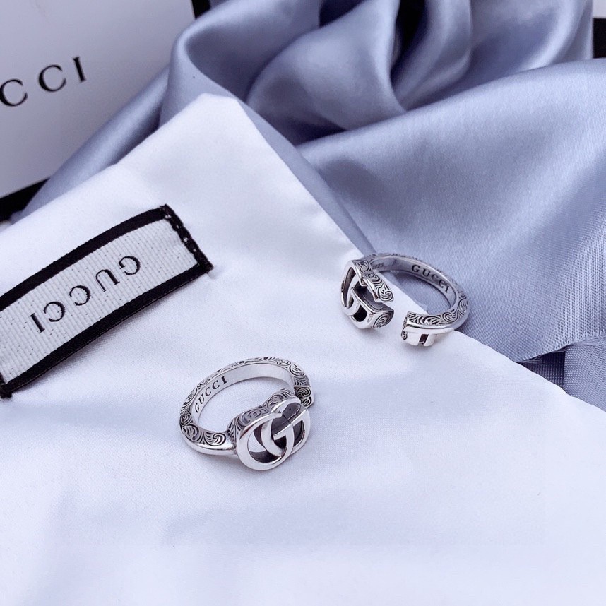[การจัดซื้อ] Gucci Gucci เงินสเตอร์ลิง double G โลโก้รูปแบบกุญแจ Gucci เปิดแหวนบุคลิกภาพแนวโน้มแหวนค