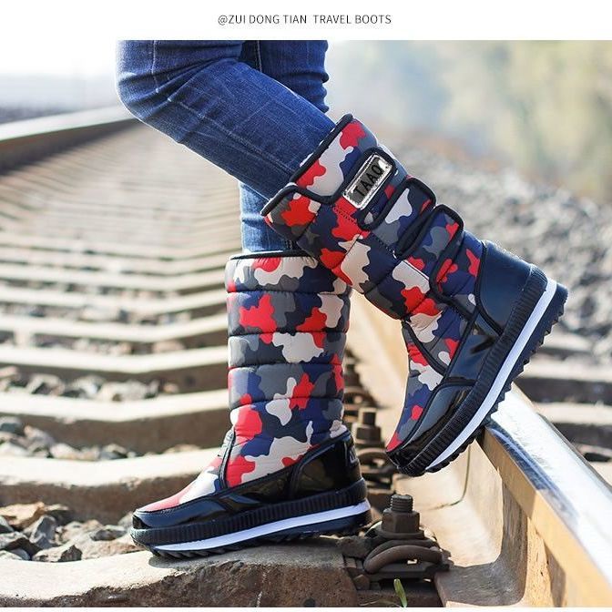 รองเท้าบูทหิมะ ผ้าฝ้าย และผ้ากํามะหยี่ แบบหนา กันน้ํา ให้ความอบอุ่น เหมาะกับใส่กลางแจ้ง แฟชั่นฤดูหนาว สําหรับผู้ชาย และผู้หญิง - รูปที่ 4