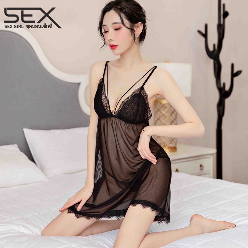 Sex Girl ชุดนอนเซ็กซี่ ชุดนอนลูกไม้ ลูกไม้ใส 🌈ชุด Cami🌈 ชุดนอน+กางเกงชั้นใน（H1039）