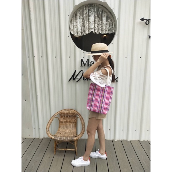 ถุงผ้าขาวม้า (M) กระเป๋างานประชุม เชคสีก่อนสั่ง ใส่ A4ได้
