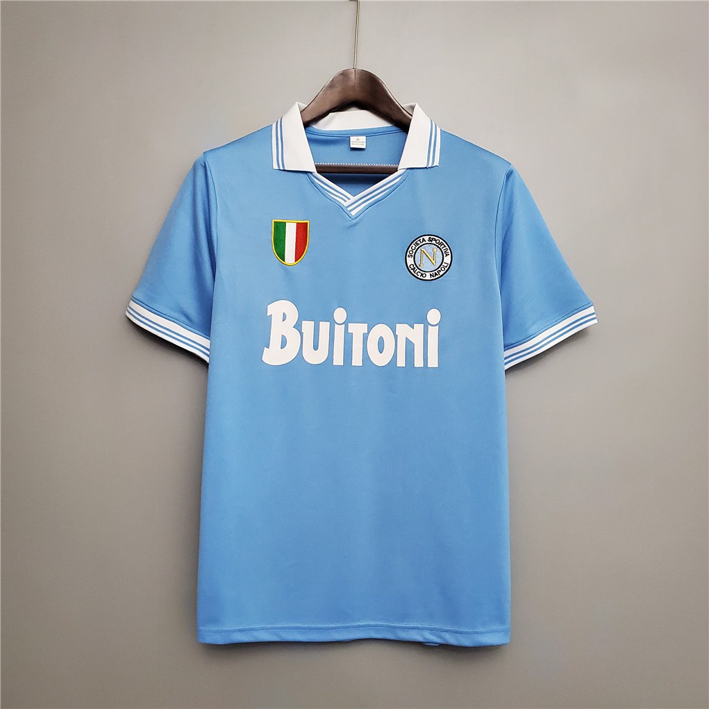 Retro Jersey ฟุตบอล 23/24 Napoli Retro Collar Jersey 86-87 Napoli Home Retro ฟุตบอล Jersey ฟุตบอล Bu