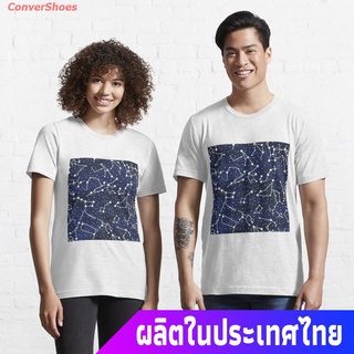 เสื้อยืดผ้าฝ้ายพิมพ์ลายแฟชั่น เสื้อยืดลำลอง Vintage Outer Space Constellation Map Essential T-Shirt Popular T-shirts