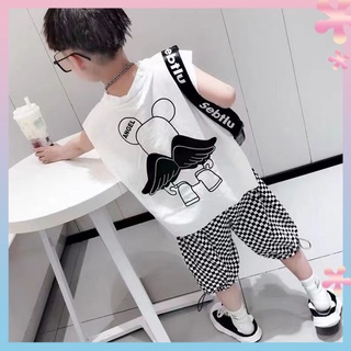 Boys vest suit 2022 new summer childrens online celebrity handsome fashion T-shirt childrens shorts two-piece suit