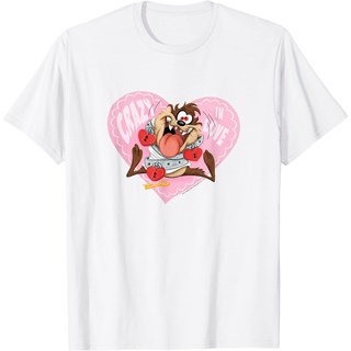 เสื้อยืดผ้าฝ้ายพรีเมี่ยม เสื้อยืด พิมพ์ลาย Looney Tunes Taz Crazy In Love Valentines Day สําหรับผู้ใหญ่