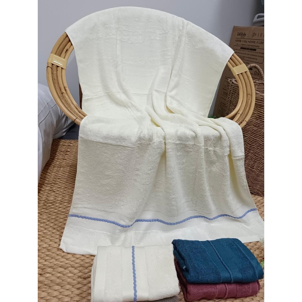 ผ้าเช็ดตัวเยื่อไผ่ Bamboo towel ผ้าเช็ดตัว (เช็ดตัว+เช็ดผม)